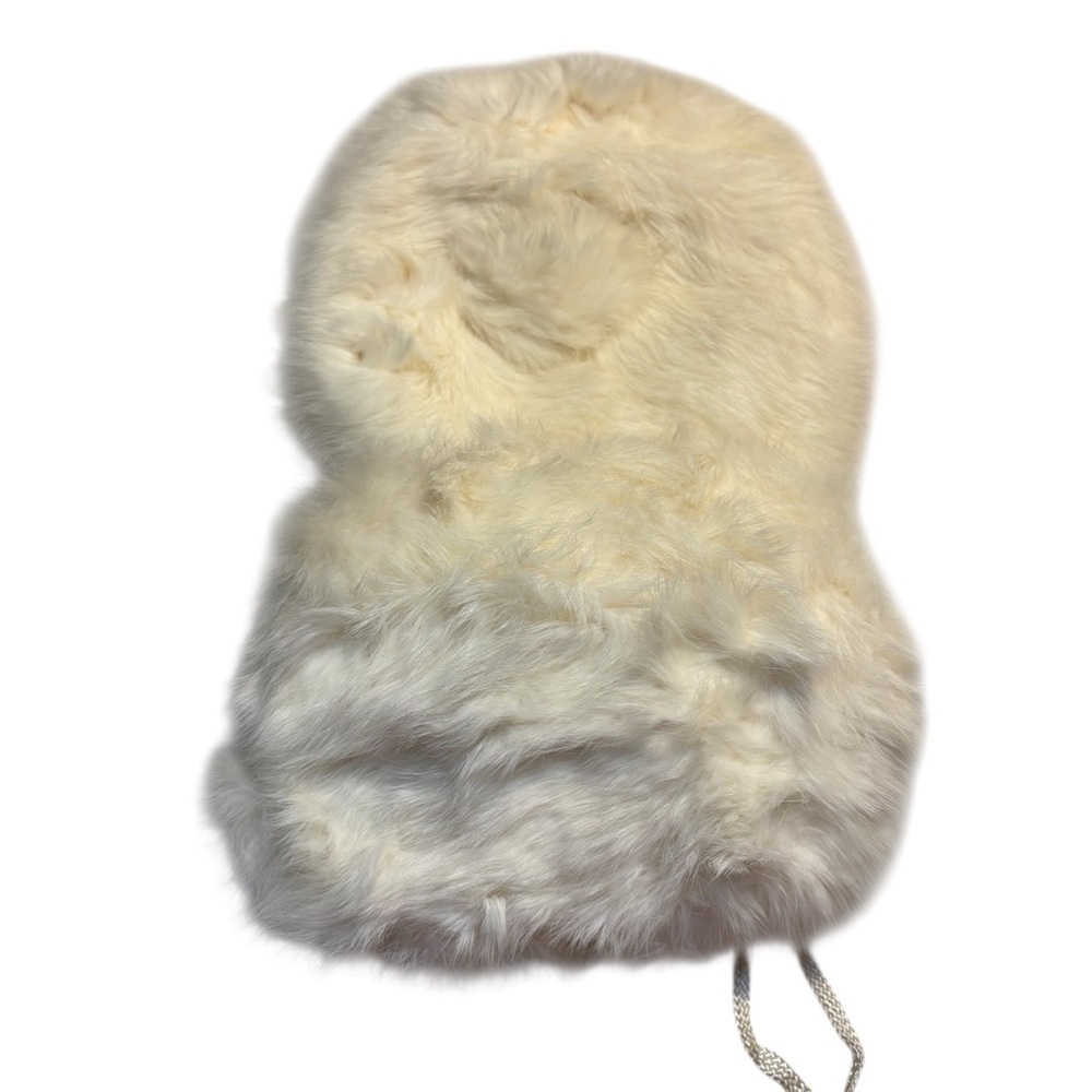 Vintage 1940s SET Rabbit Fur Kids Hat & Handwarmer Muff Cream White Collectible